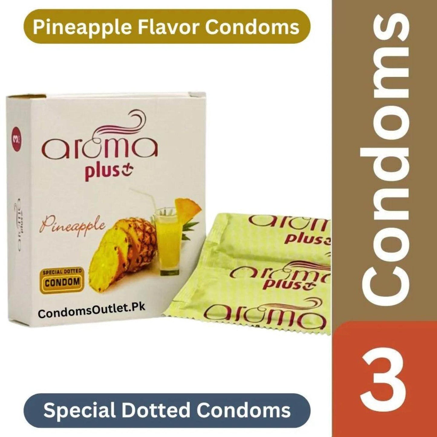 Buy Aroma Plus Pineapple Dotted Condoms (3s) | Tropical Fun | CondomsOutlet.Pk