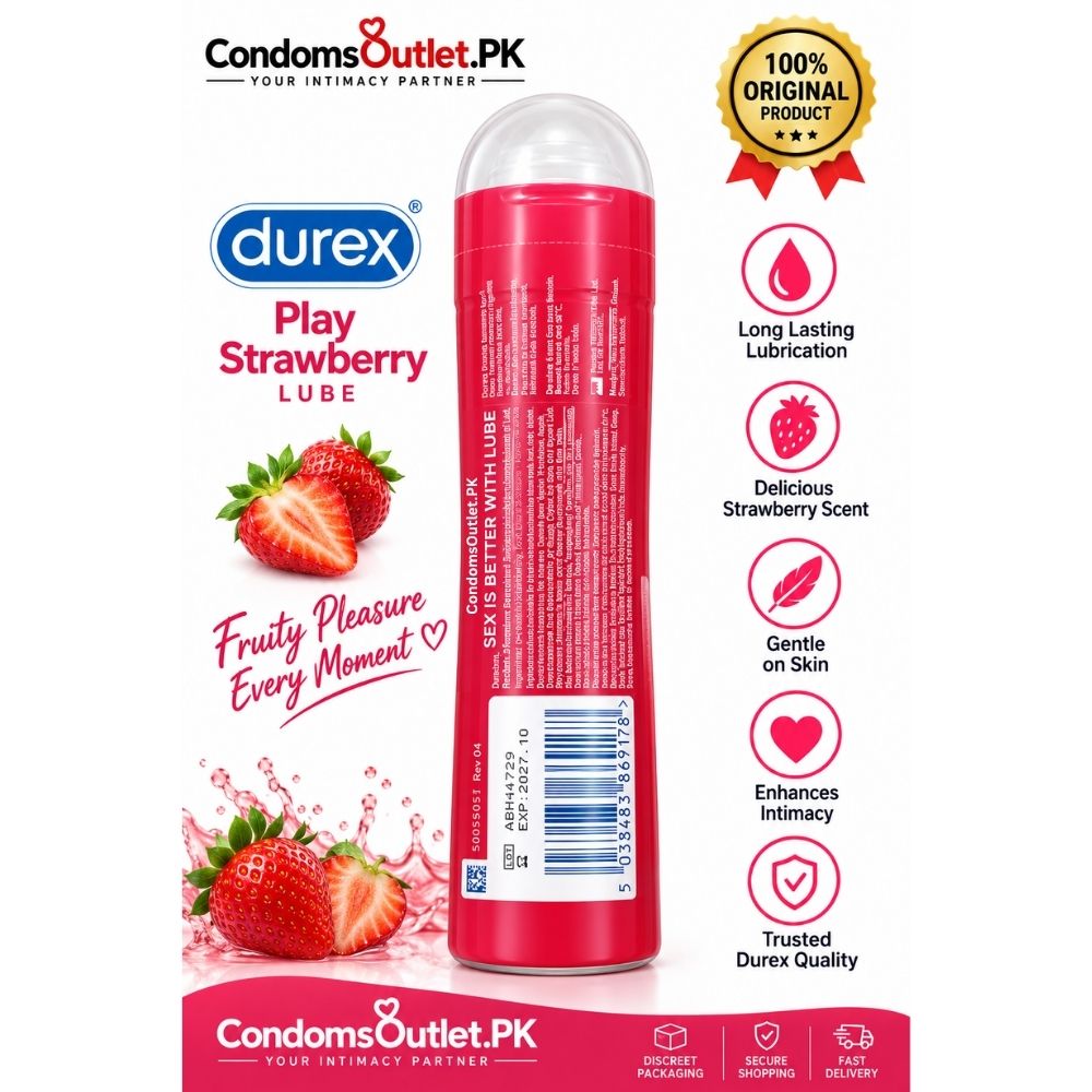 Durex Sweet Strawberry flavored lube 100ml back label with ingredients and barcode
