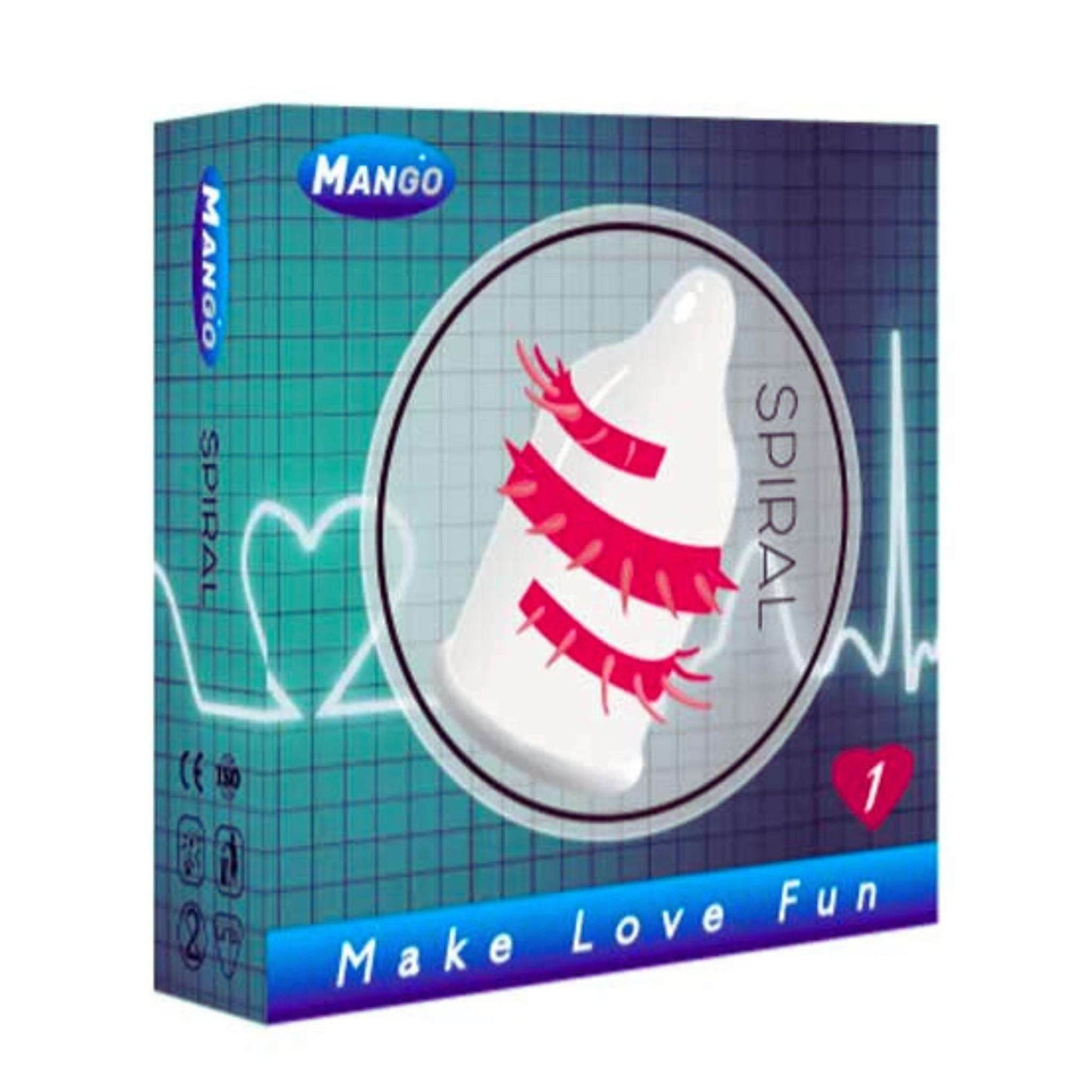 Mango Spiral Spike single-use textured latex condom with spiral ridge