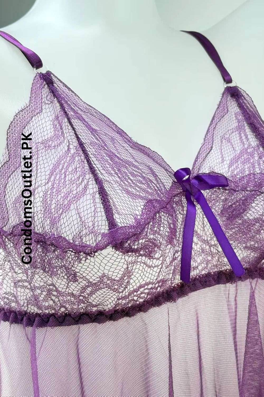 Sexy Lace V-Neck Mesh Babydoll Lingerie Set – Bowknot Detail, Roleplay & Festival Wear - CondomsOutlet.Pk