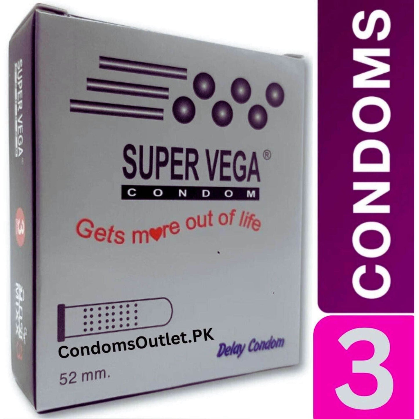 Buy Super Vega Dotted Delay Condoms (3s) | Sensation & Performance | CondomsOutlet.Pk