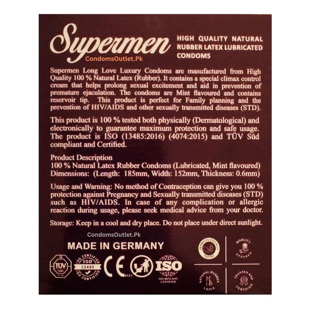 Supermen Long Timing Condoms - Ice Mint Flavor Condoms (Random Designs) - CondomsOutlet.Pk