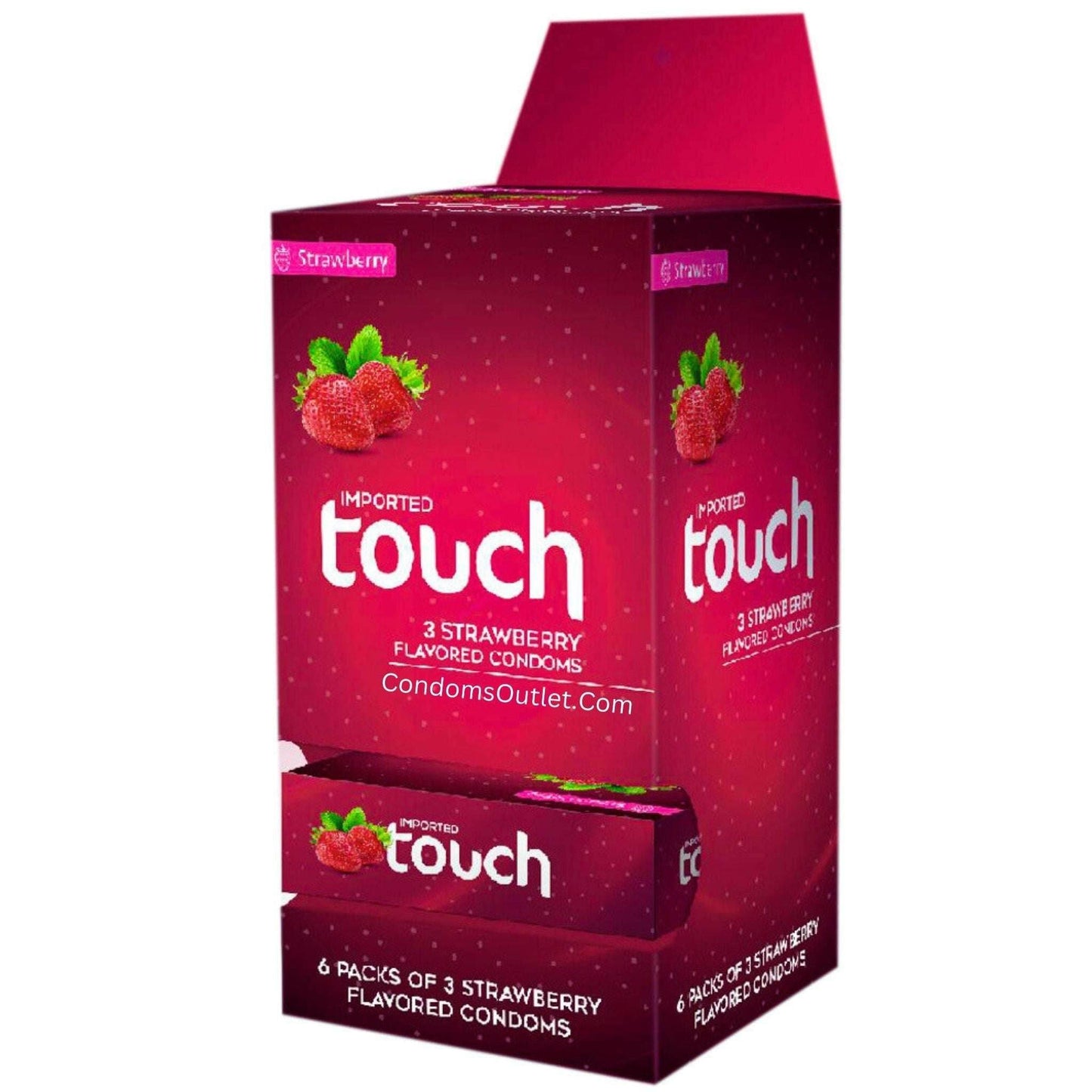Dispenser box of Touch Strawberry flavored condoms - Pack of 18