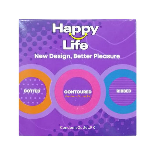 Happy Life Ribbed, Dotted, Contoured Condoms 3s in Islamabad - CondomsOutlet.Pk