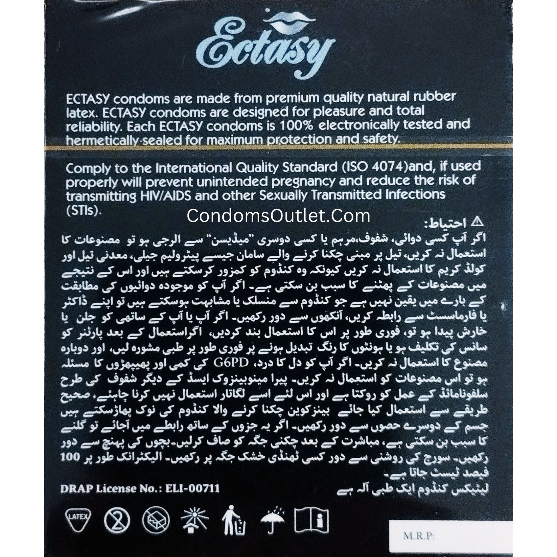 Ectasy Long Love Condoms - Back side