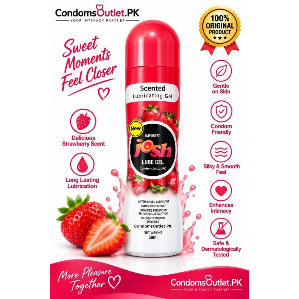 Josh Strawberry Lube Gel 50ml compact travel bottle front shot - CondomsOutlet.Pk