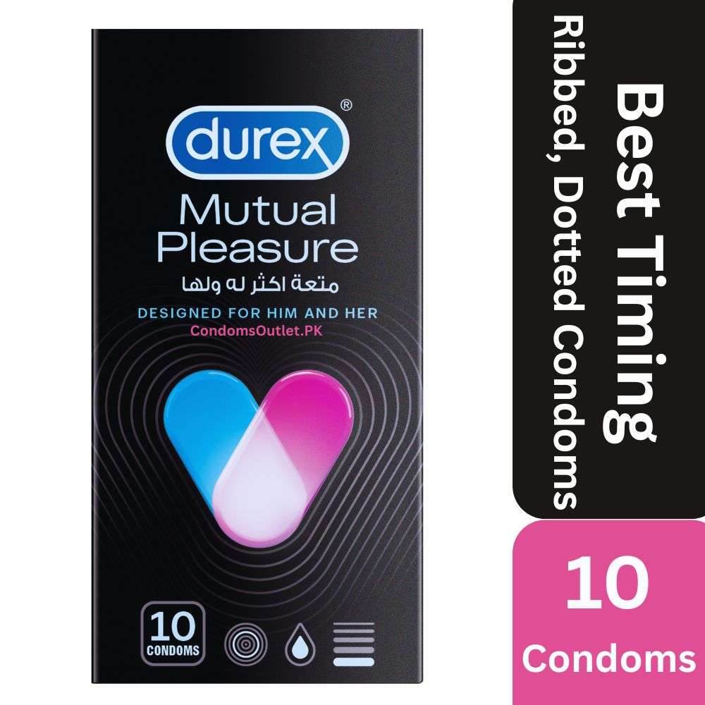 Durex Mutual Pleasure Condoms 10 Pack - Ribbed, Dotted & Delay